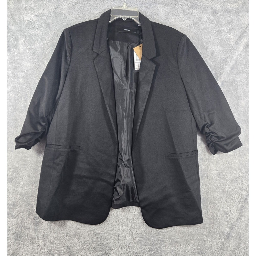 Vero Moda VMKaren Wrinkle Blazer Black Ruched 3/4 Sleeve Open Front Plus Size 18